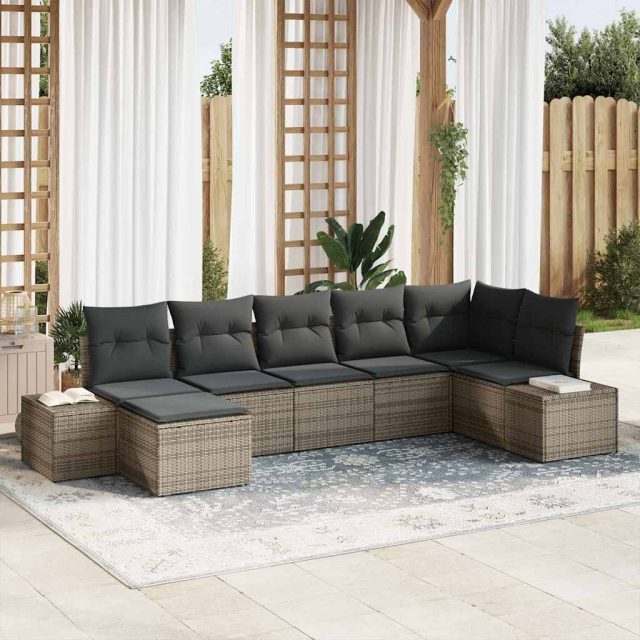 vidaXL Gartensofa-set mit Kissen 7 pcs Grau Poly-Rattan