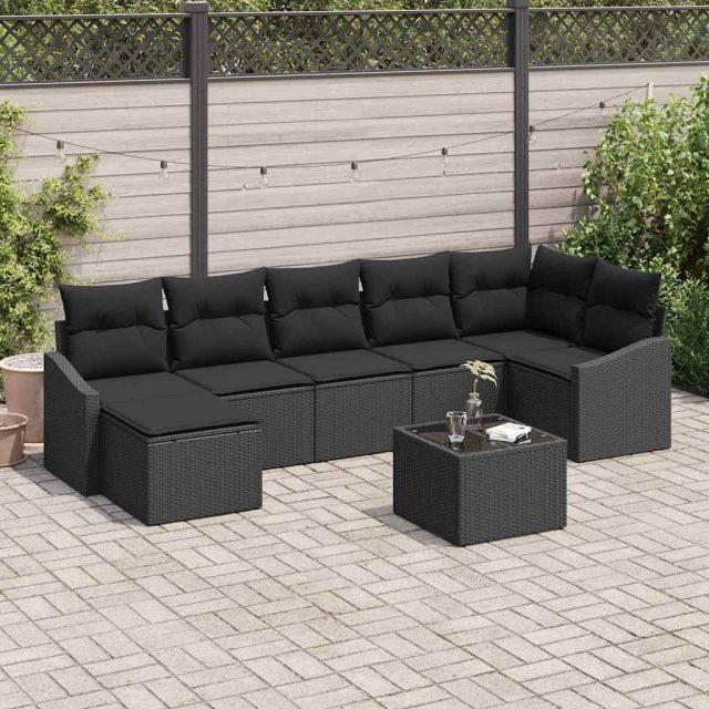 vidaXL Sofa Set mit Kissen 8 pcs Schwarz Poly Rattan