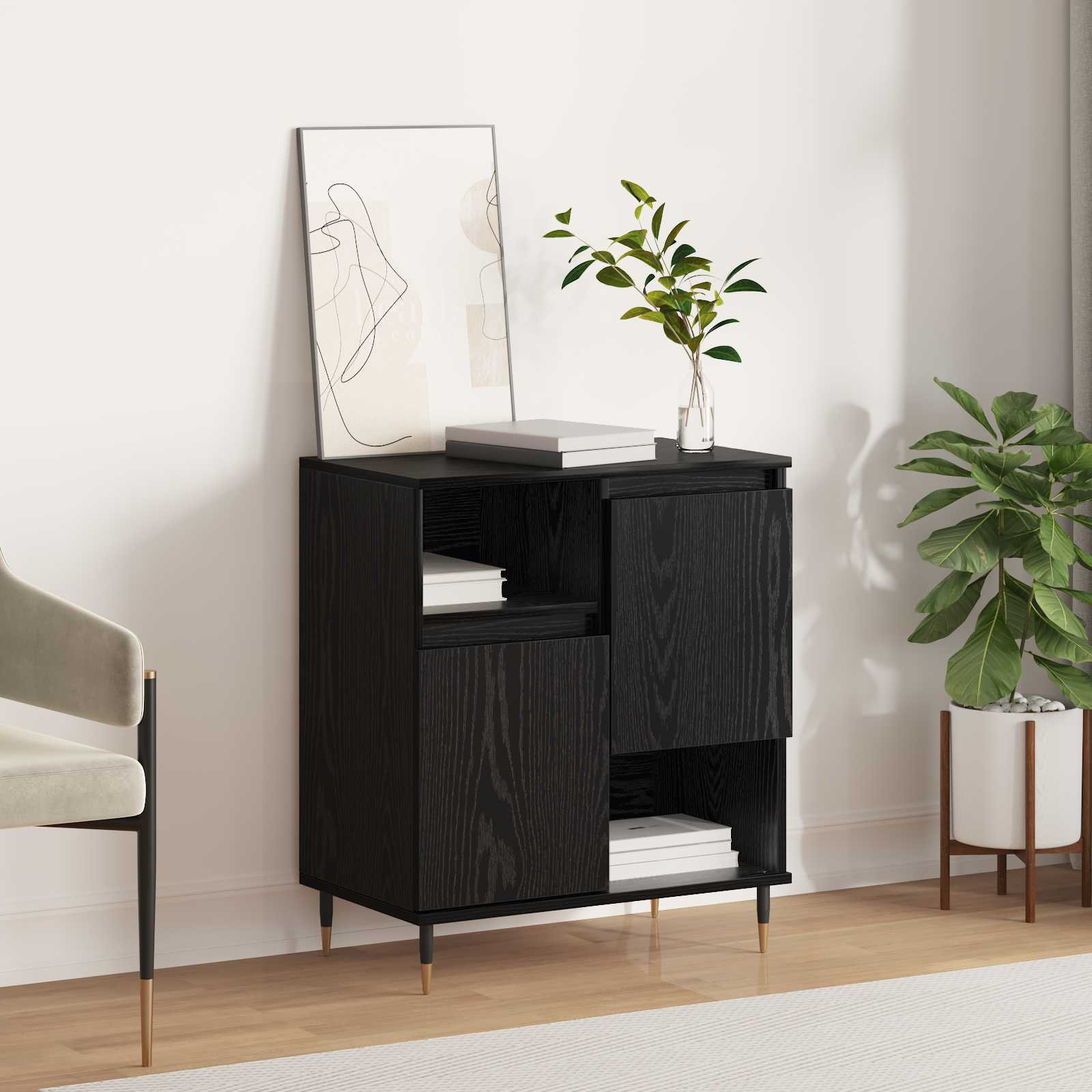 vidaXL Sideboard Schwarz Eichen-Optik 60 x 35 x 70 cm