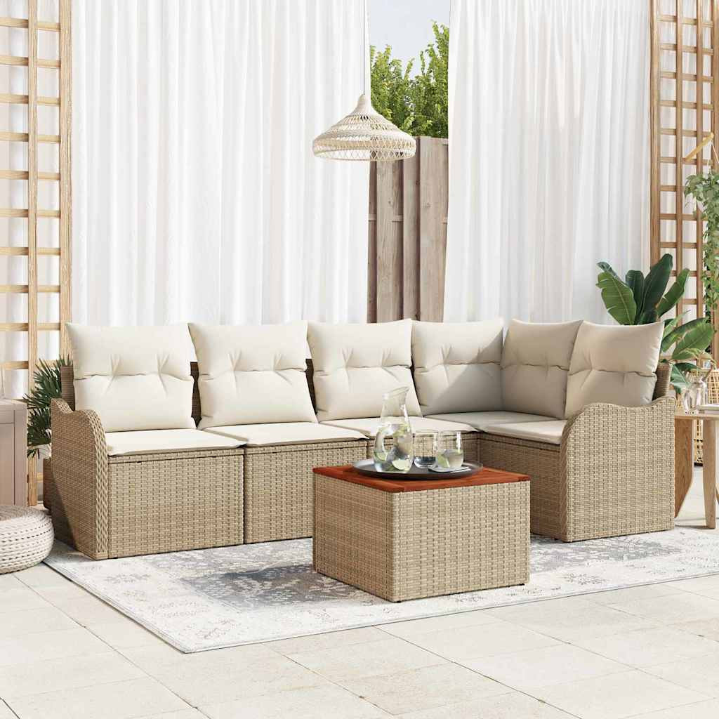 vidaXL Gartensofa-set mit Kissen 6 pcs Beige Poly-Rattan