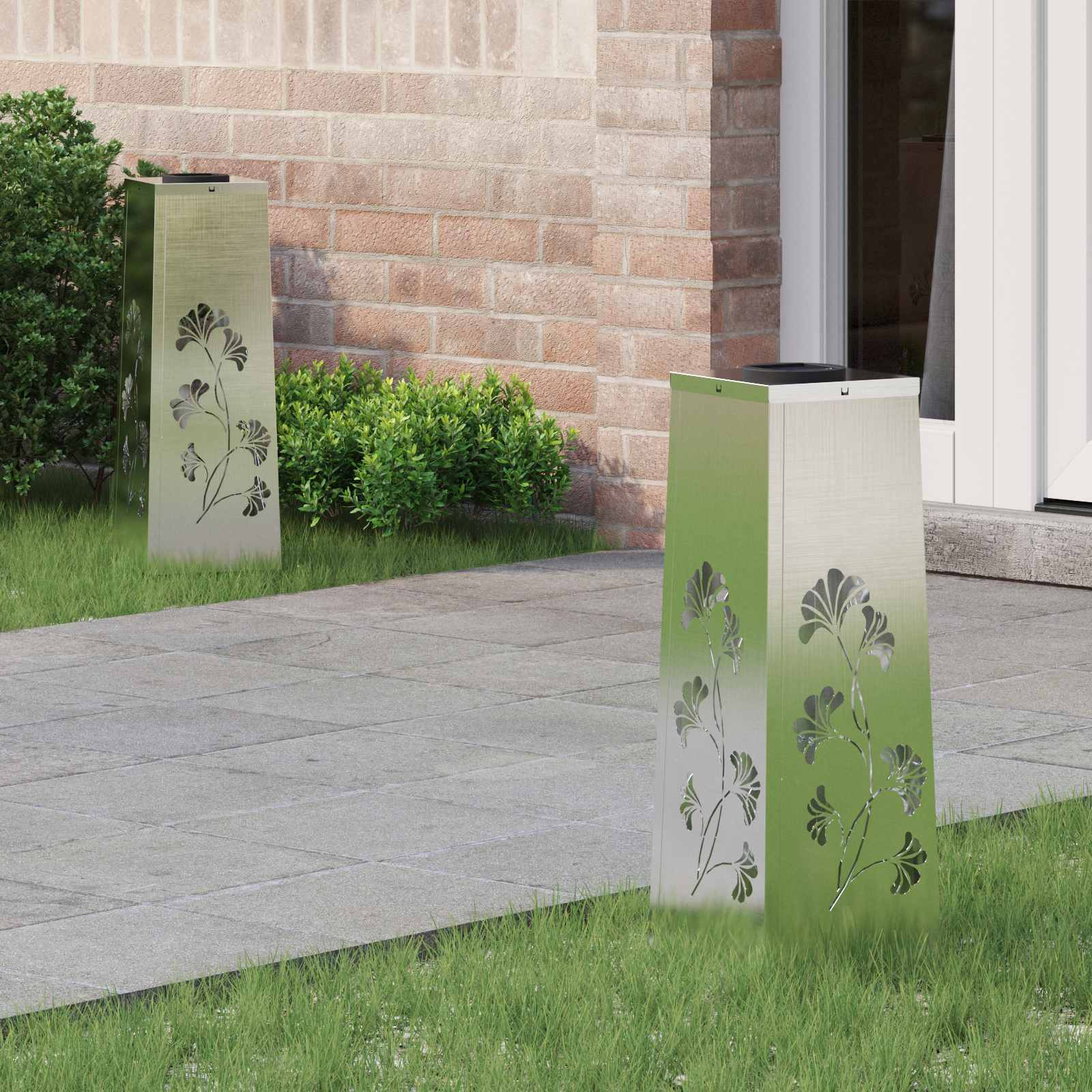 vidaXL Solar LED Weg Licht 2 pcs Warmes Weiß 18 x 18 x 50 cm Edelstahl