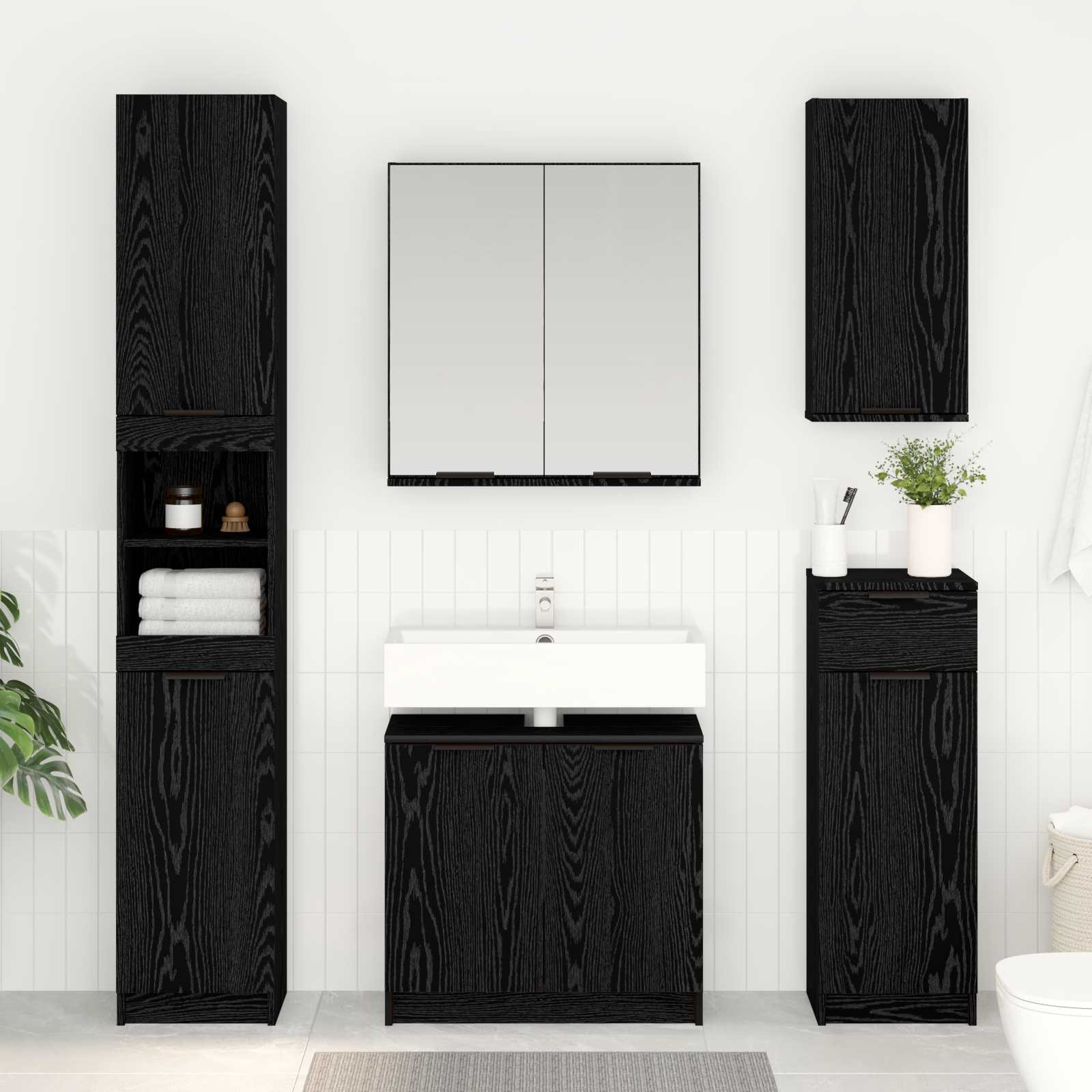 vidaXL Badezimmerschrank Schwarz Eichen-Optik 64,5 x 33,5 x 59 cm