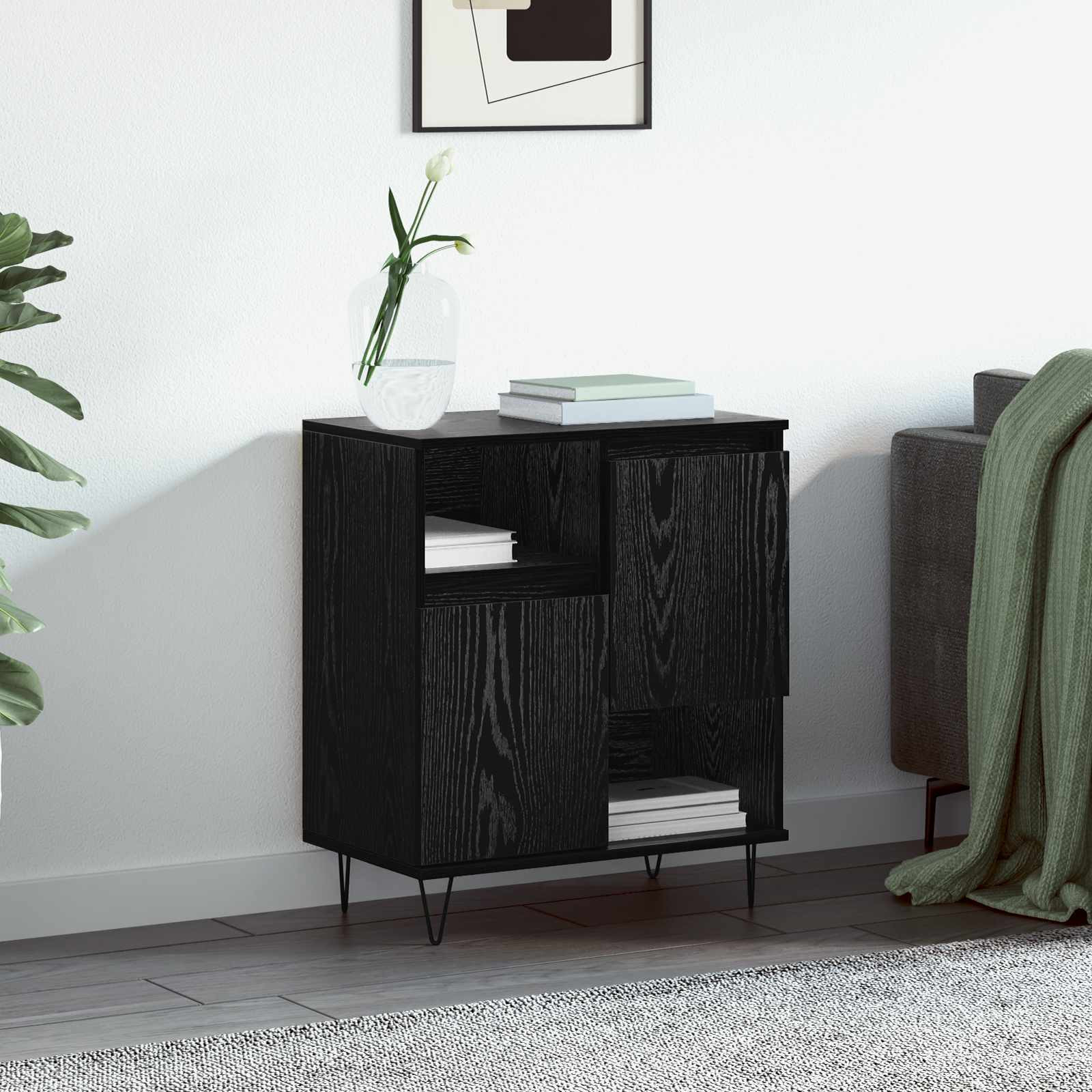 vidaXL Sideboard Schwarz Eichen-Optik 60 x 35 x 70 cm