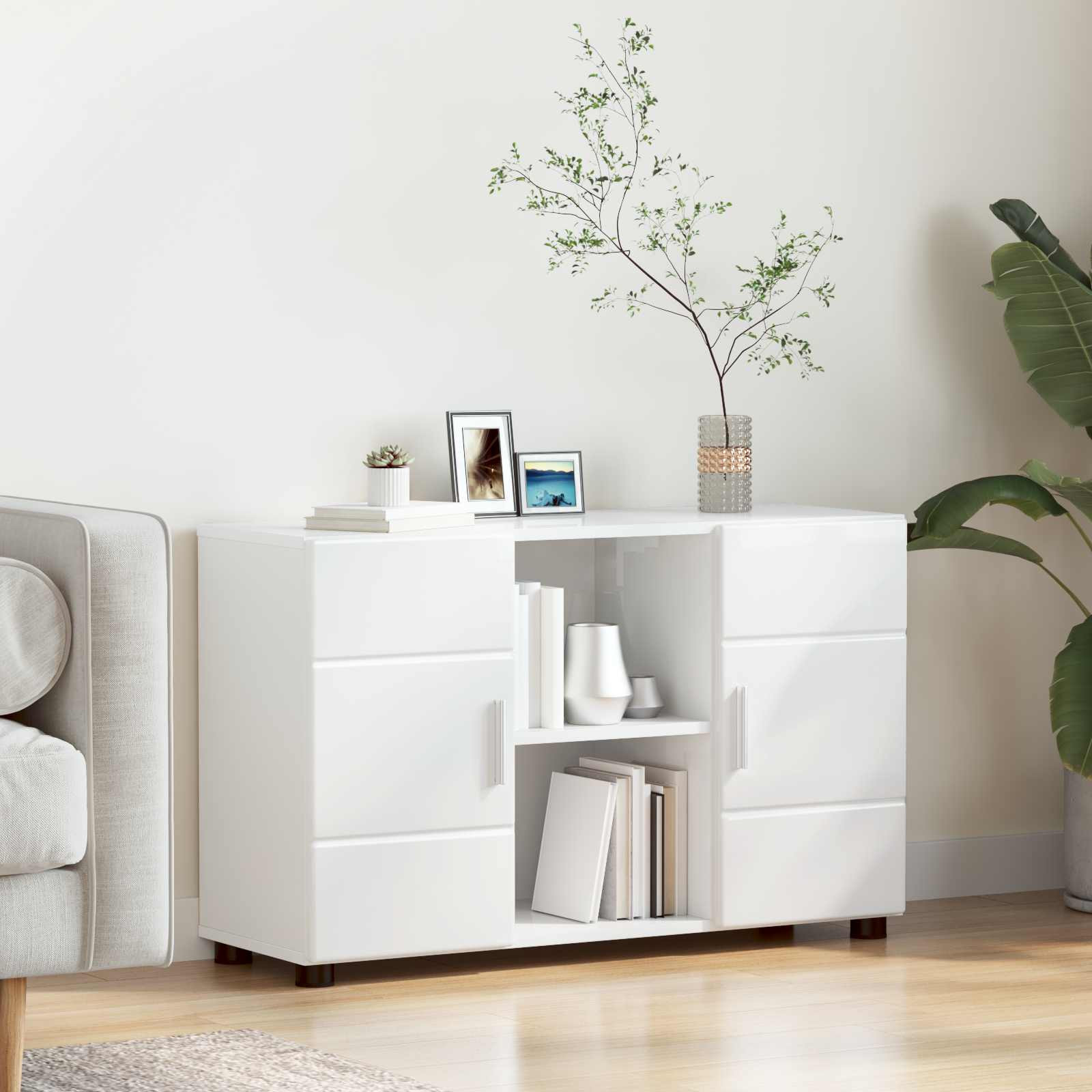 vidaXL Sideboard mit Regal FLORIN Hochglanz Weiß 88,5 x 30,5 x 55,5 cm