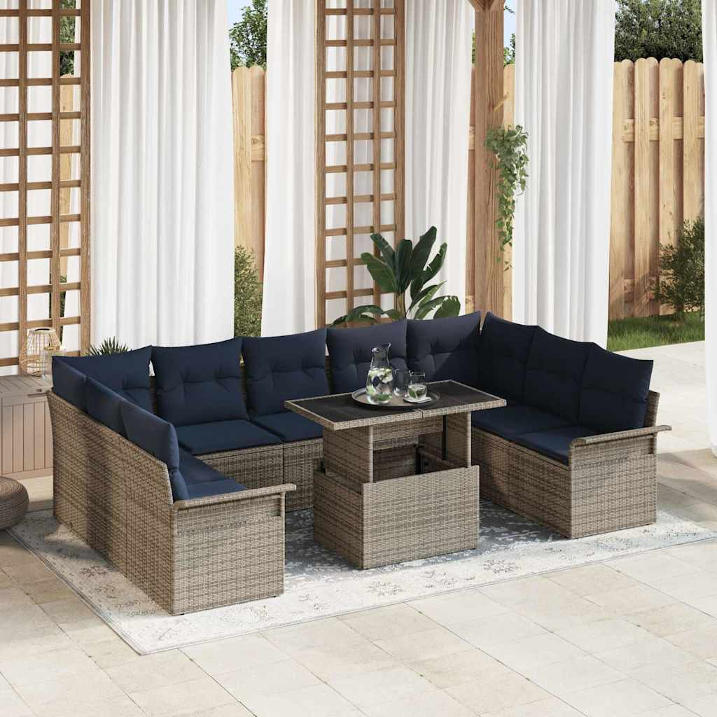 vidaXL Sofa Set mit Kissen 10 pcs Grau Poly-Rattan