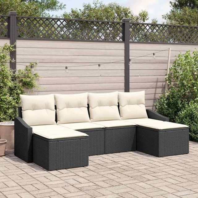 vidaXL Sofa Set mit Kissen 6 pcs Schwarz Poly Rattan