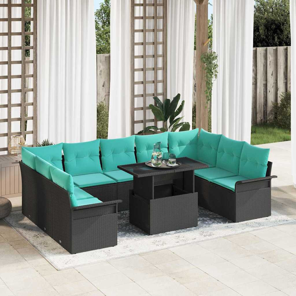 vidaXL Sofa Set mit Kissen 10 pcs Schwarz Poly-Rattan