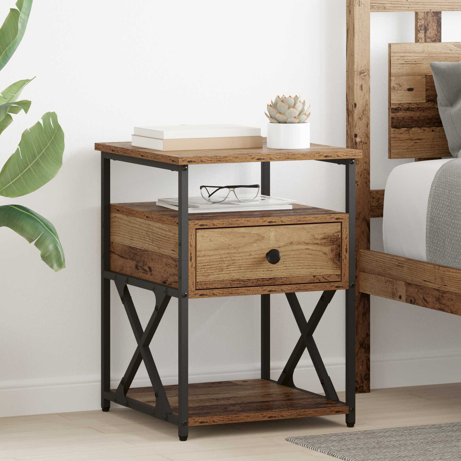 vidaXL Nachttisch mit Schubladen Altholz 40 x 42 x 55 cm Holzwerkstoff
