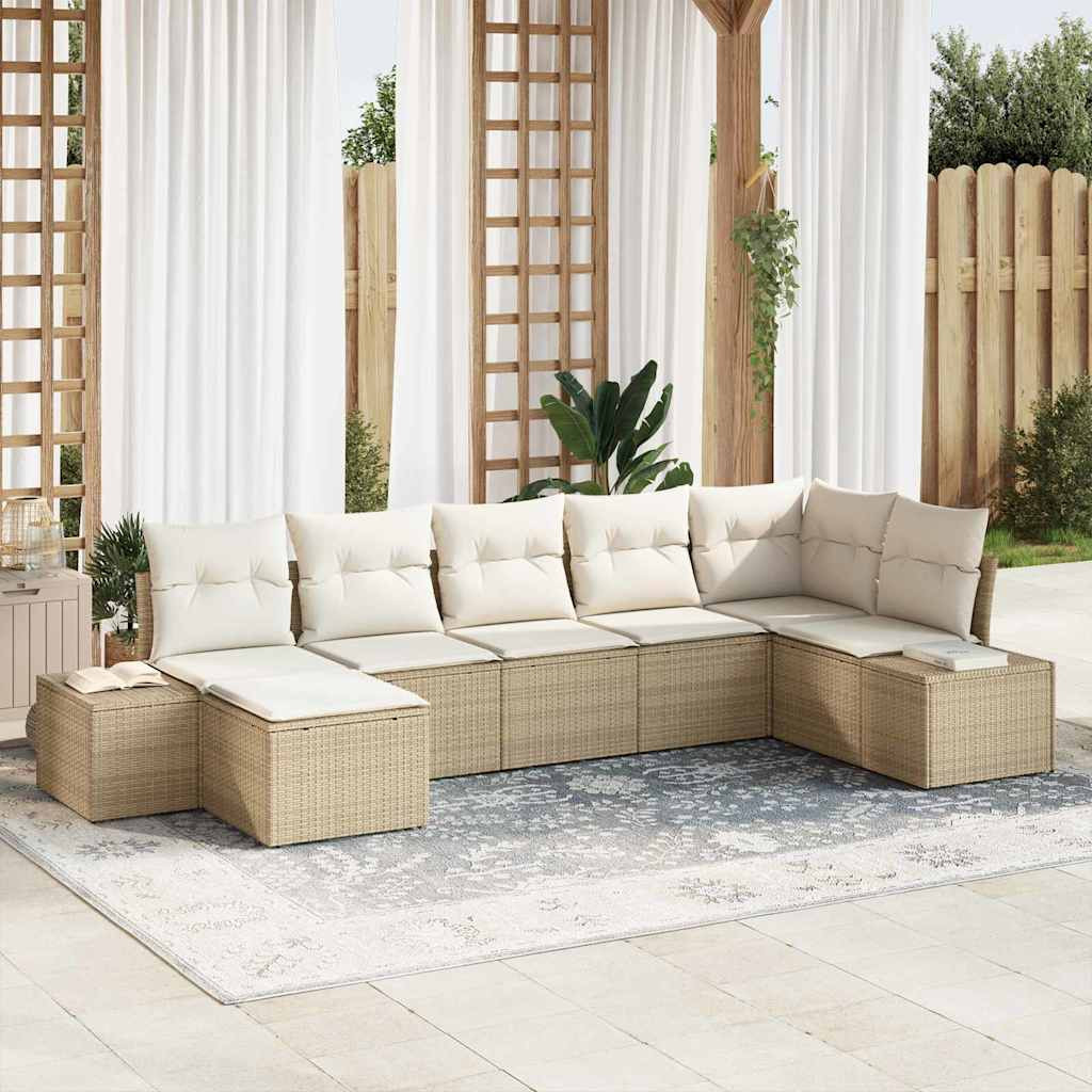 vidaXL Gartensofa-set mit Kissen 7 pcs Beige Poly-Rattan