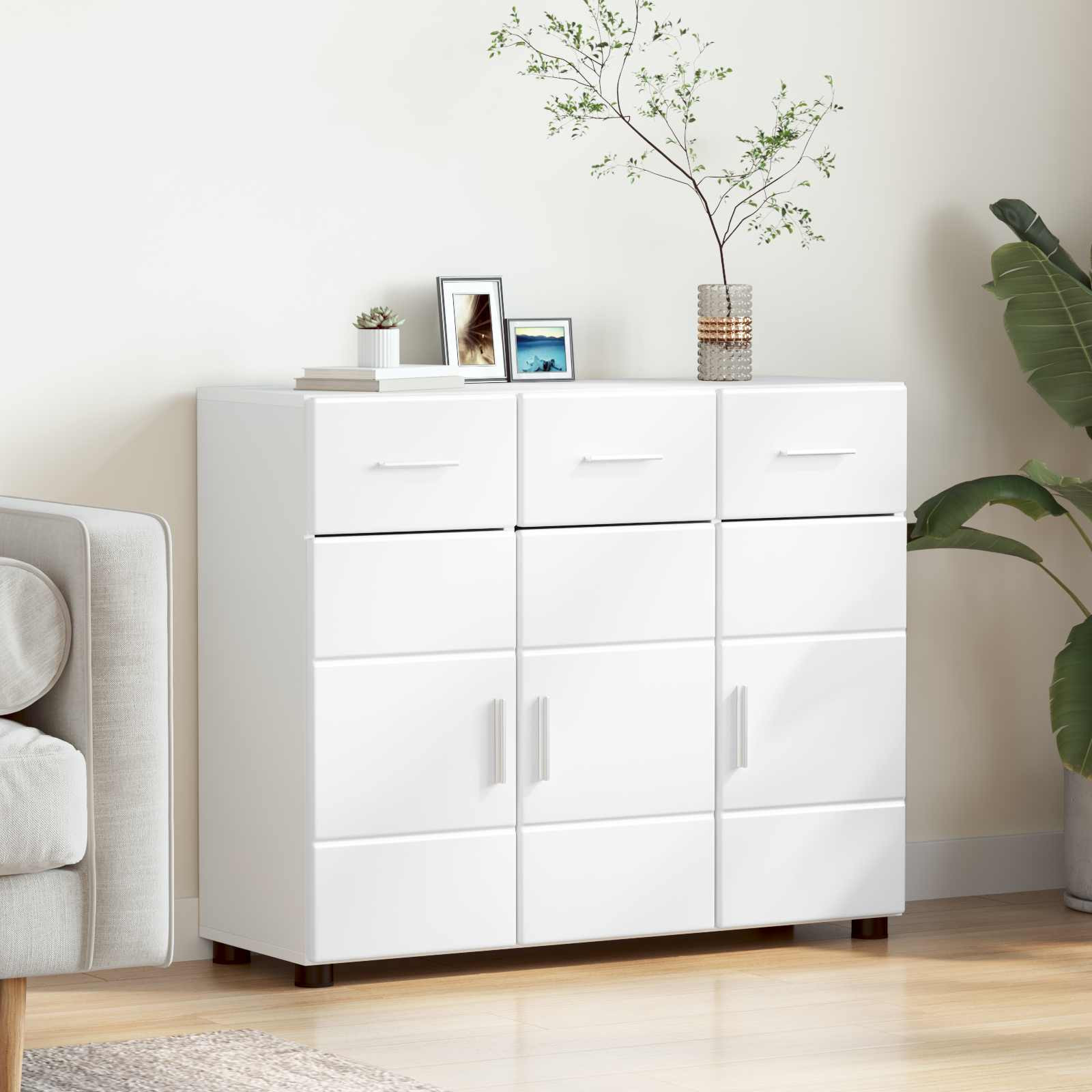 vidaXL Sideboard mit Tür FLORIN Weiß 88,5 x 30,5 x 73 cm Holzwerkstoff