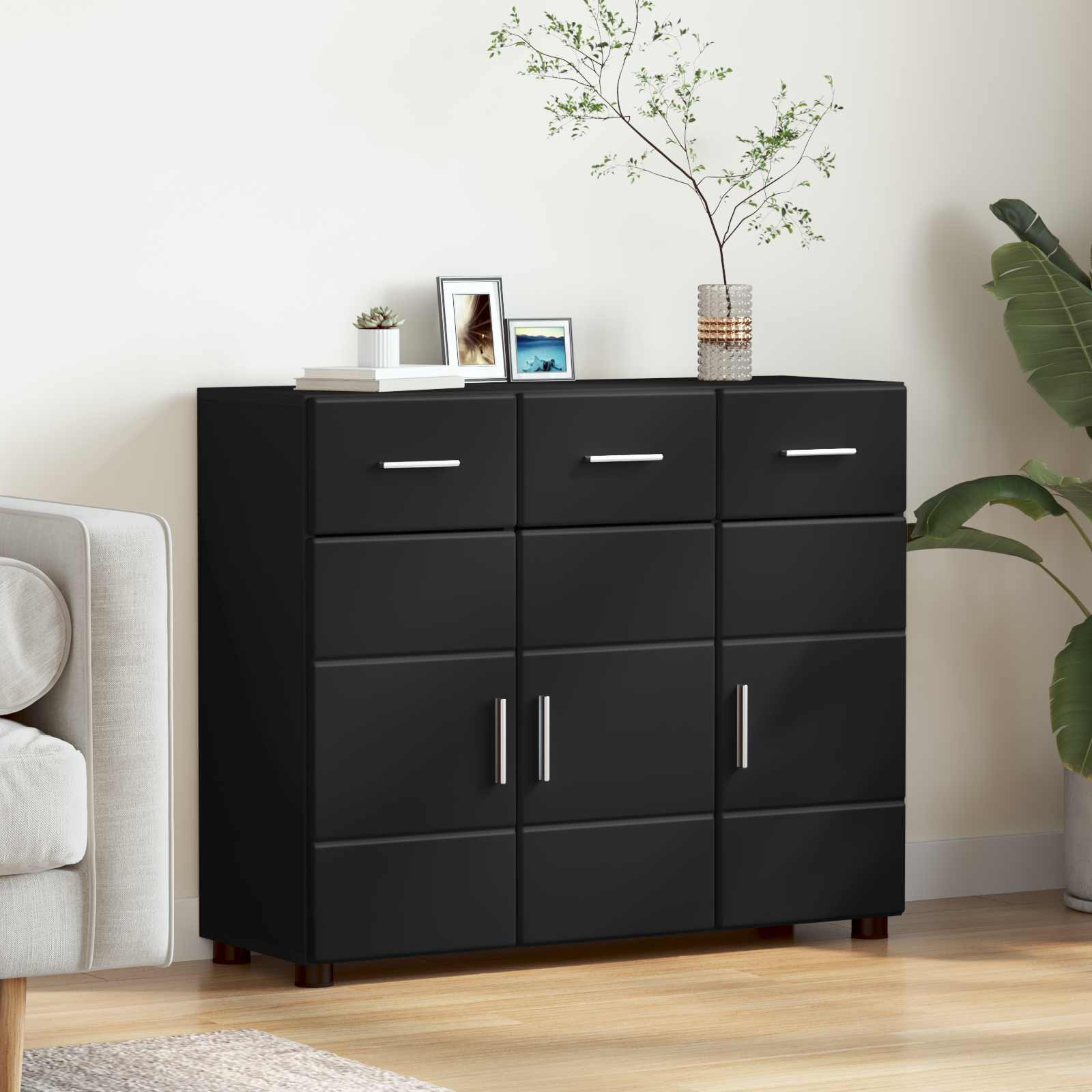 vidaXL Sideboard FLORIN Schwarz 88,5 x 30,5 x 73 cm Holzwerkstoff