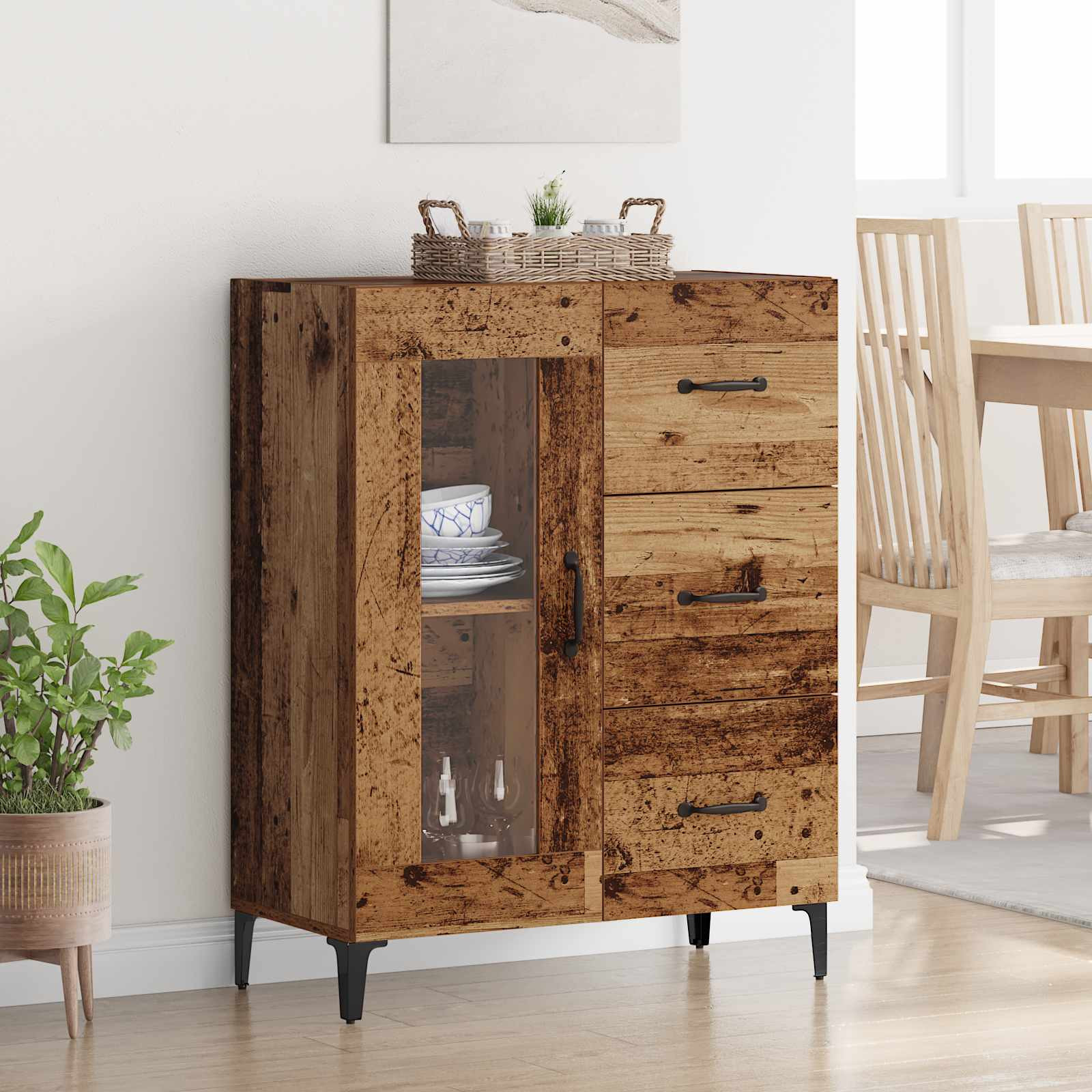vidaXL Sideboard Altholz 69,5 x 34 x 90 cm Verbundholz und Eisen