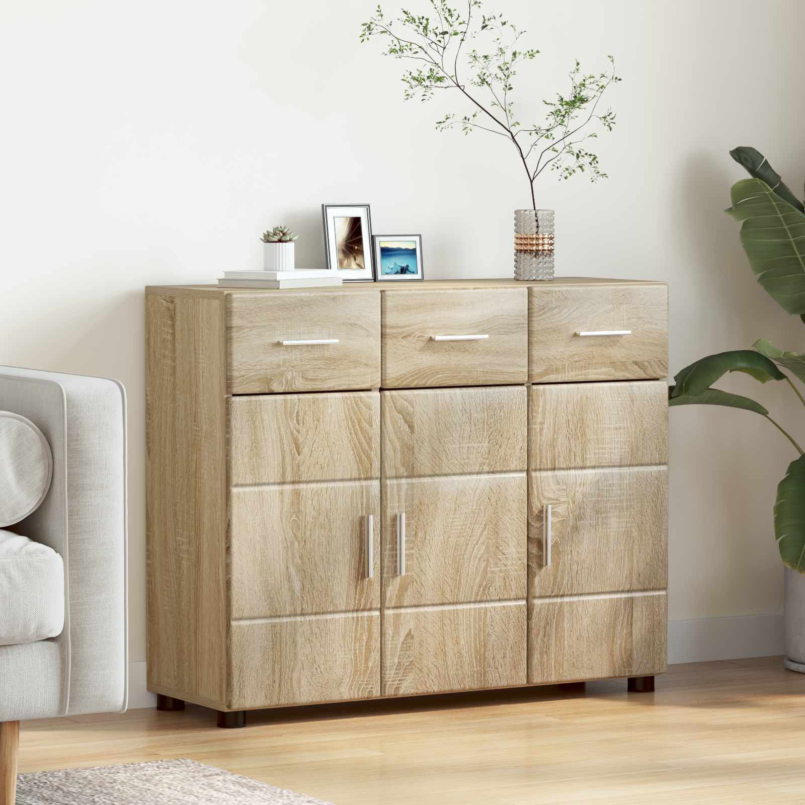 vidaXL Sideboard FLORIN Sonoma-Eiche 88,5 x 30,5 x 73 cm Holzwerkstoff