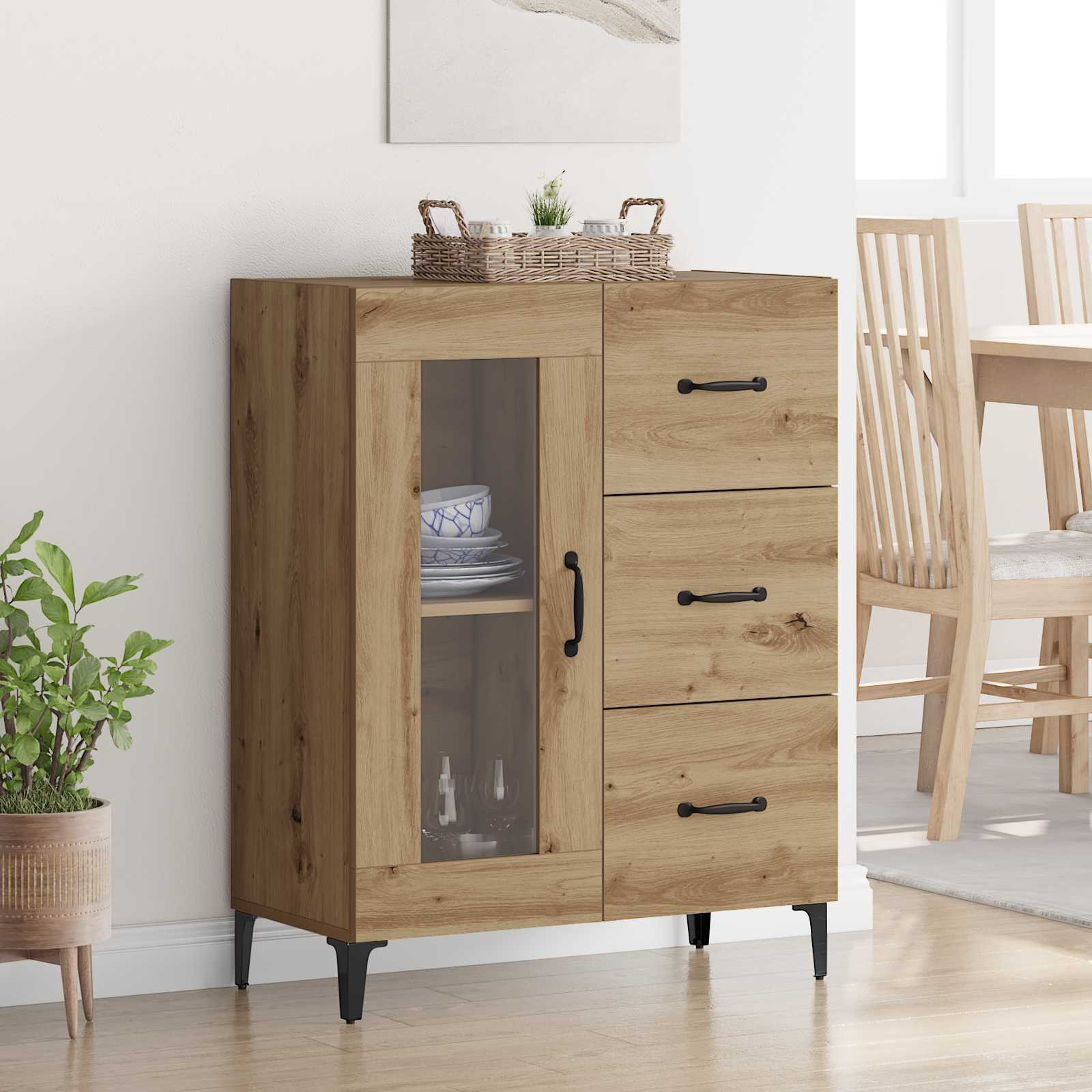 vidaXL Sideboard Artisan-Eiche 69,5 x 34 x 90 cm Verbundholz und Eisen