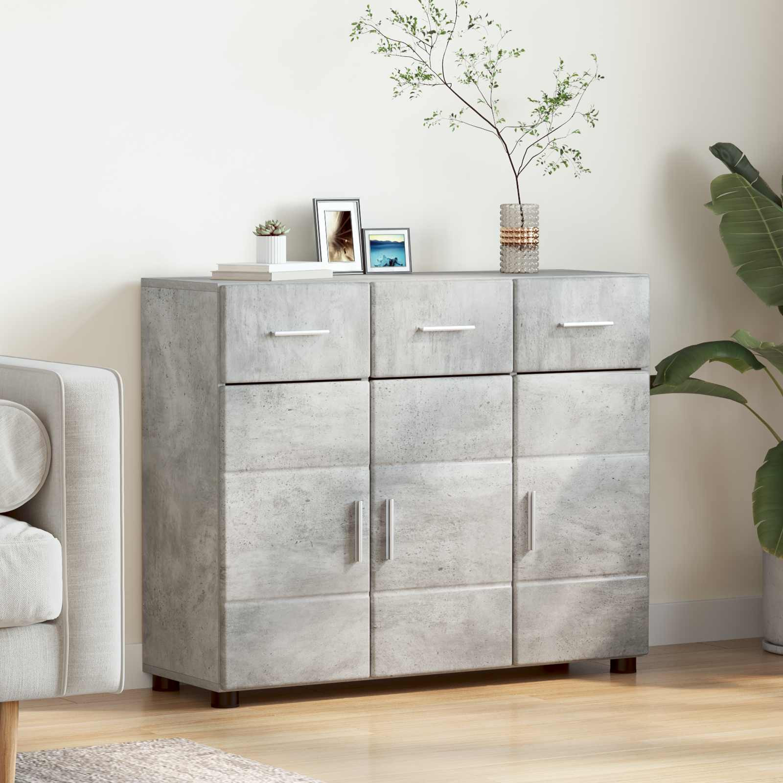 vidaXL Sideboard FLORIN 88,5 x 30,5 x 73 cm Beton Grau Holzwerkstoff