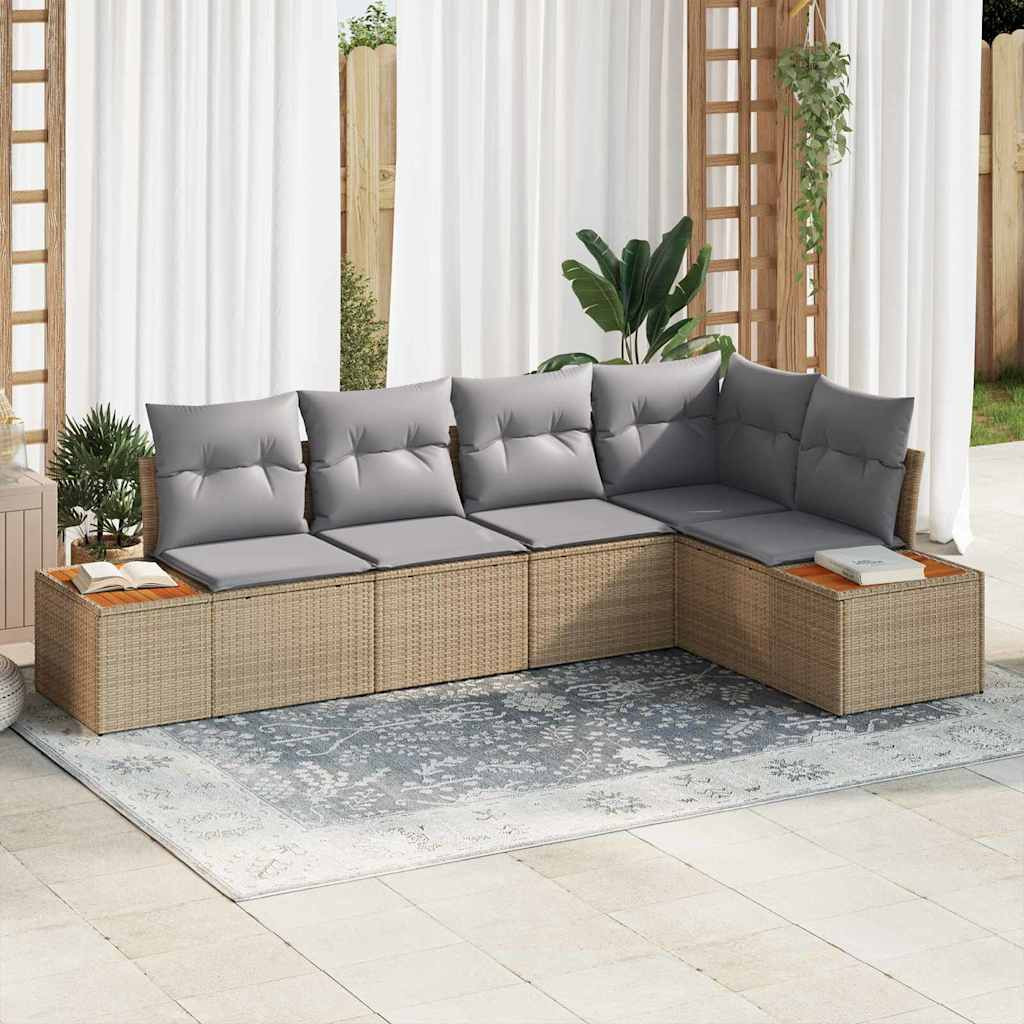 vidaXL Gartensofa-set mit Kissen 5 pcs Beige Poly Rattan