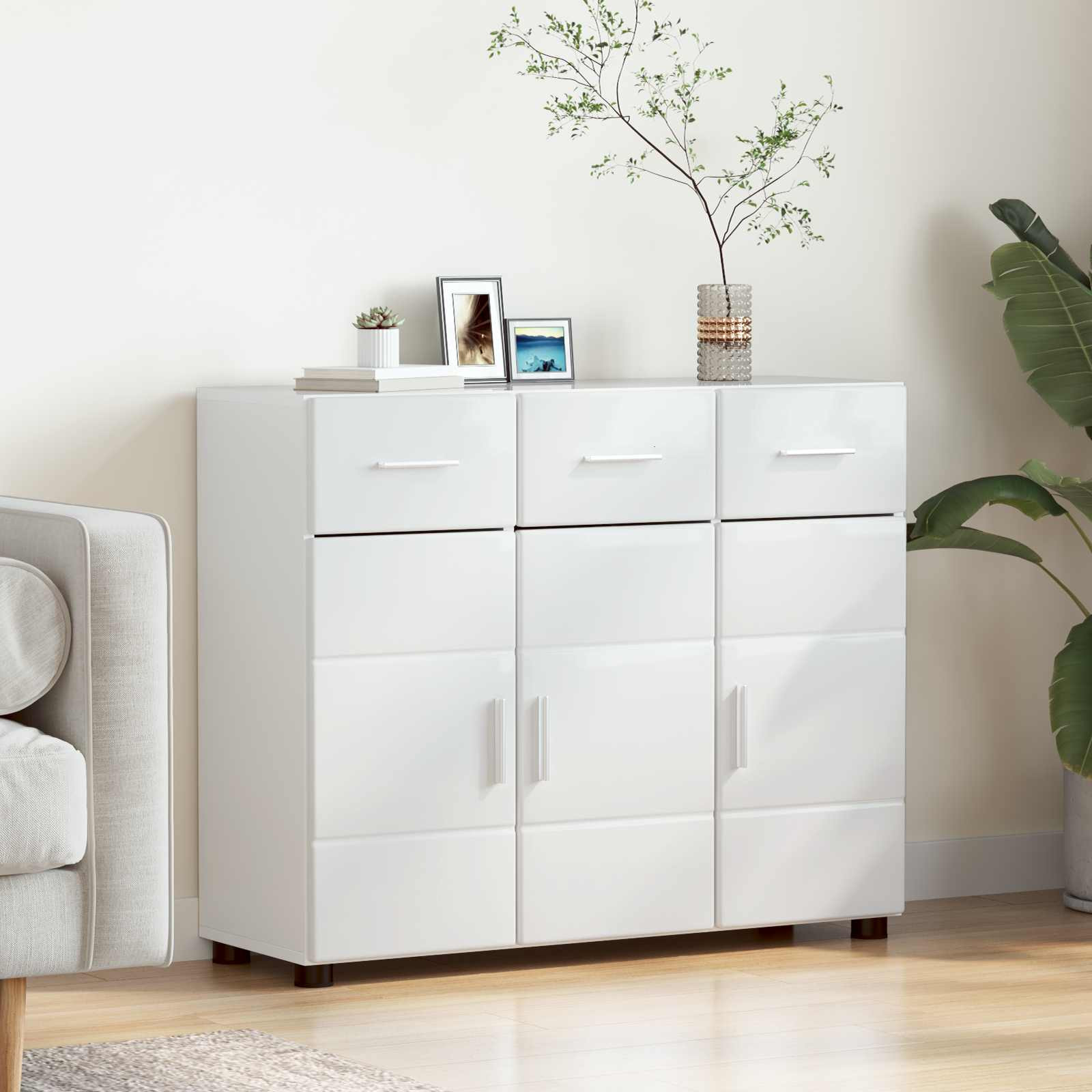 vidaXL Sideboard FLORIN 88,5 x 30,5 x 73 cm Hochglanz Weiß