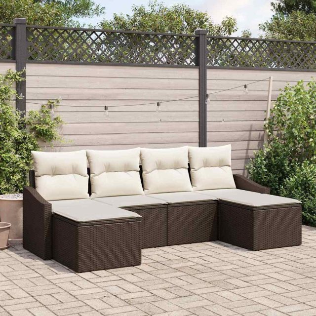 vidaXL Sofa Set mit Kissen 6 pcs Braun Poly Rattan