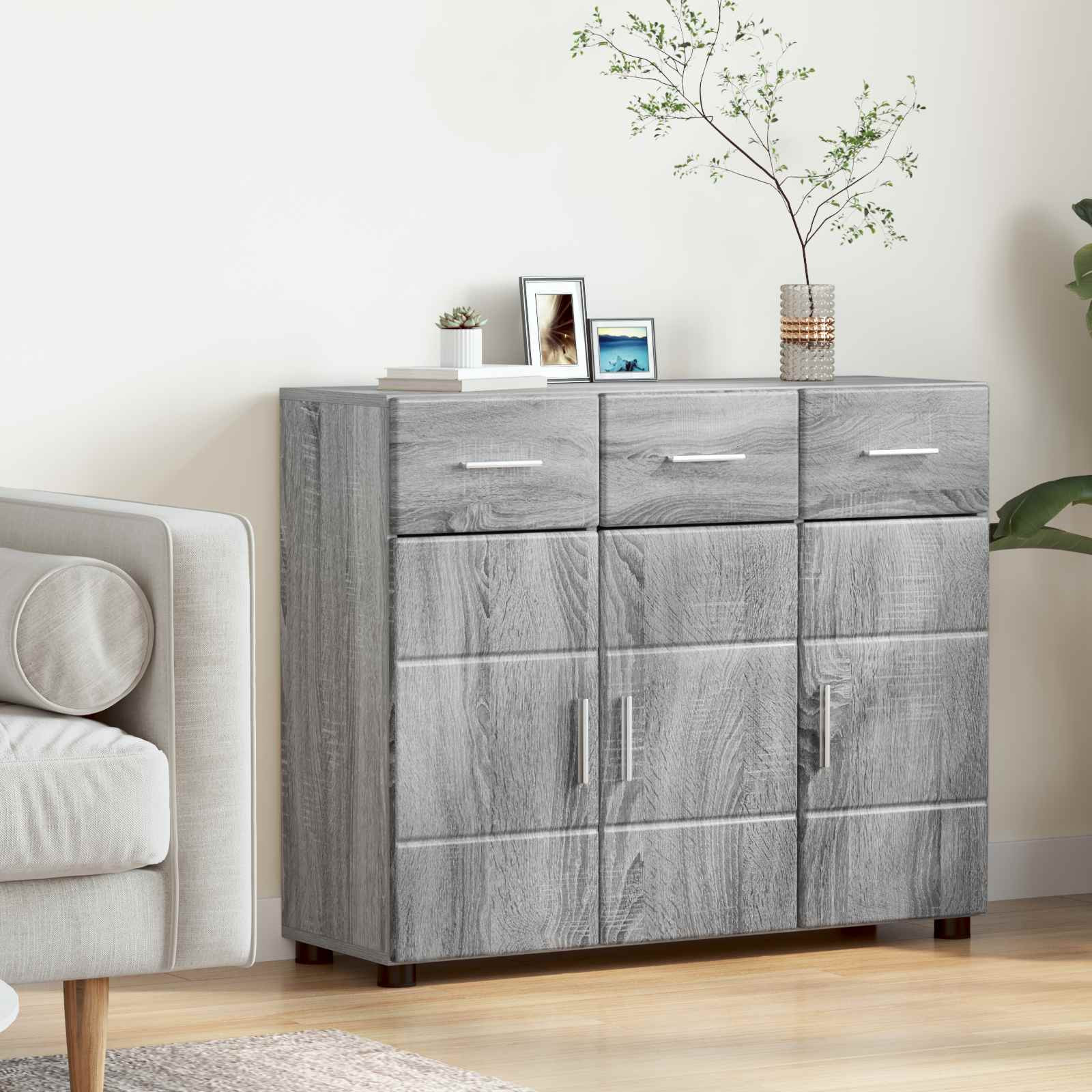 vidaXL Sideboard mit Regal FLORIN Graues Sonoma 88,5 x 30,5 x 73 cm