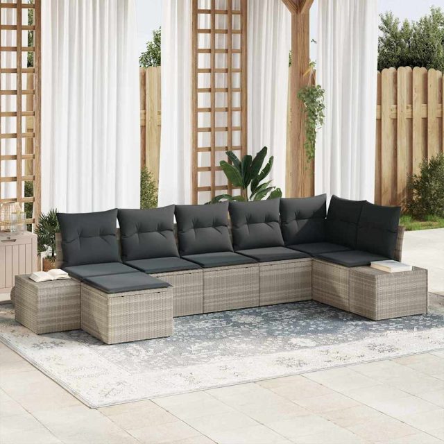 vidaXL Gartensofa-set mit Kissen 7 pcs Hellgrau Poly-Rattan