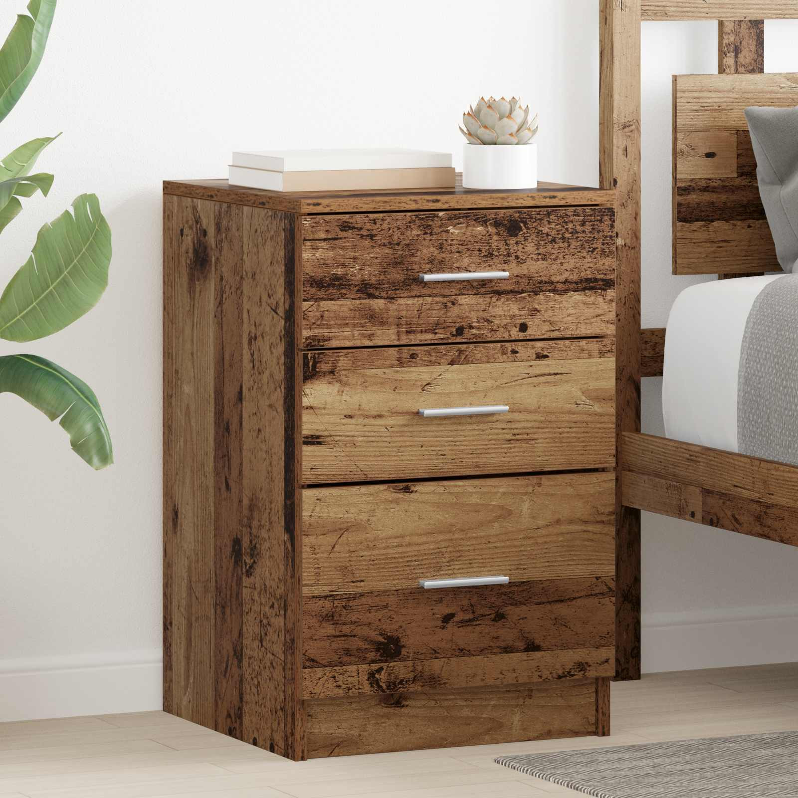 vidaXL Nachttisch mit Schubladen Altholz 40 x 40 x 63 cm Holzwerkstoff