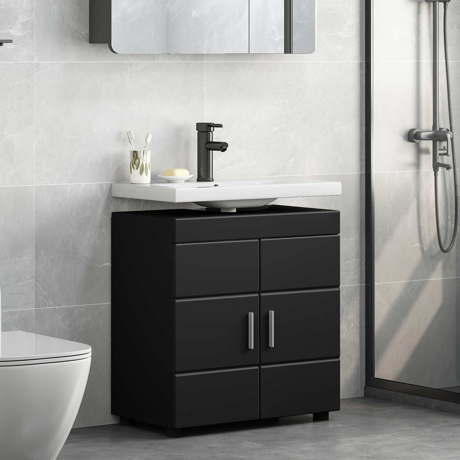 vidaXL Badezimmerschrank-Set TULUM Schwarz 60 x 34 x 63 cm