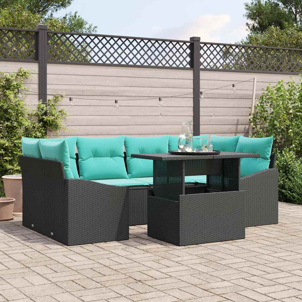 vidaXL Gartensofa-set mit Kissen 7 pcs Schwarz und Blau Poly Rattan