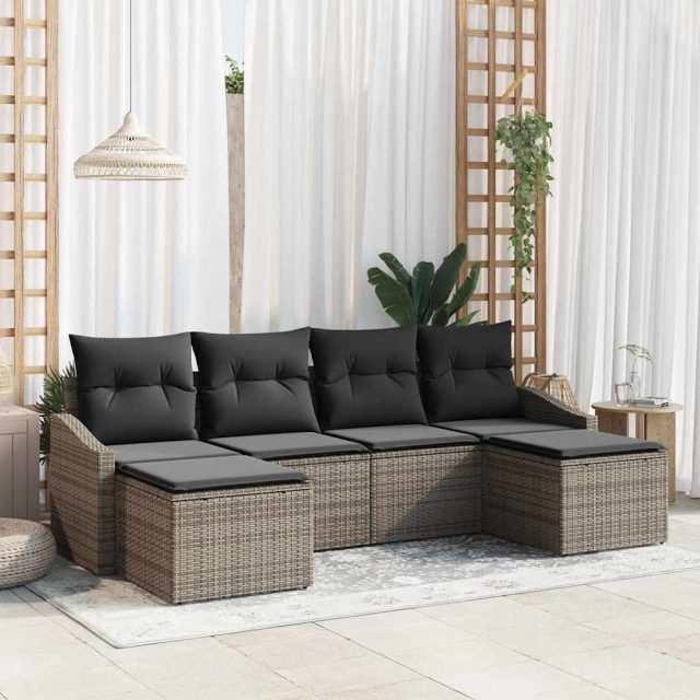 vidaXL Sofa Set mit Kissen 6 pcs Grau Poly Rattan