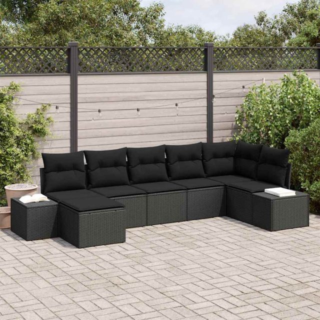 vidaXL Gartensofa-set mit Kissen 7 pcs Schwarz Poly-Rattan