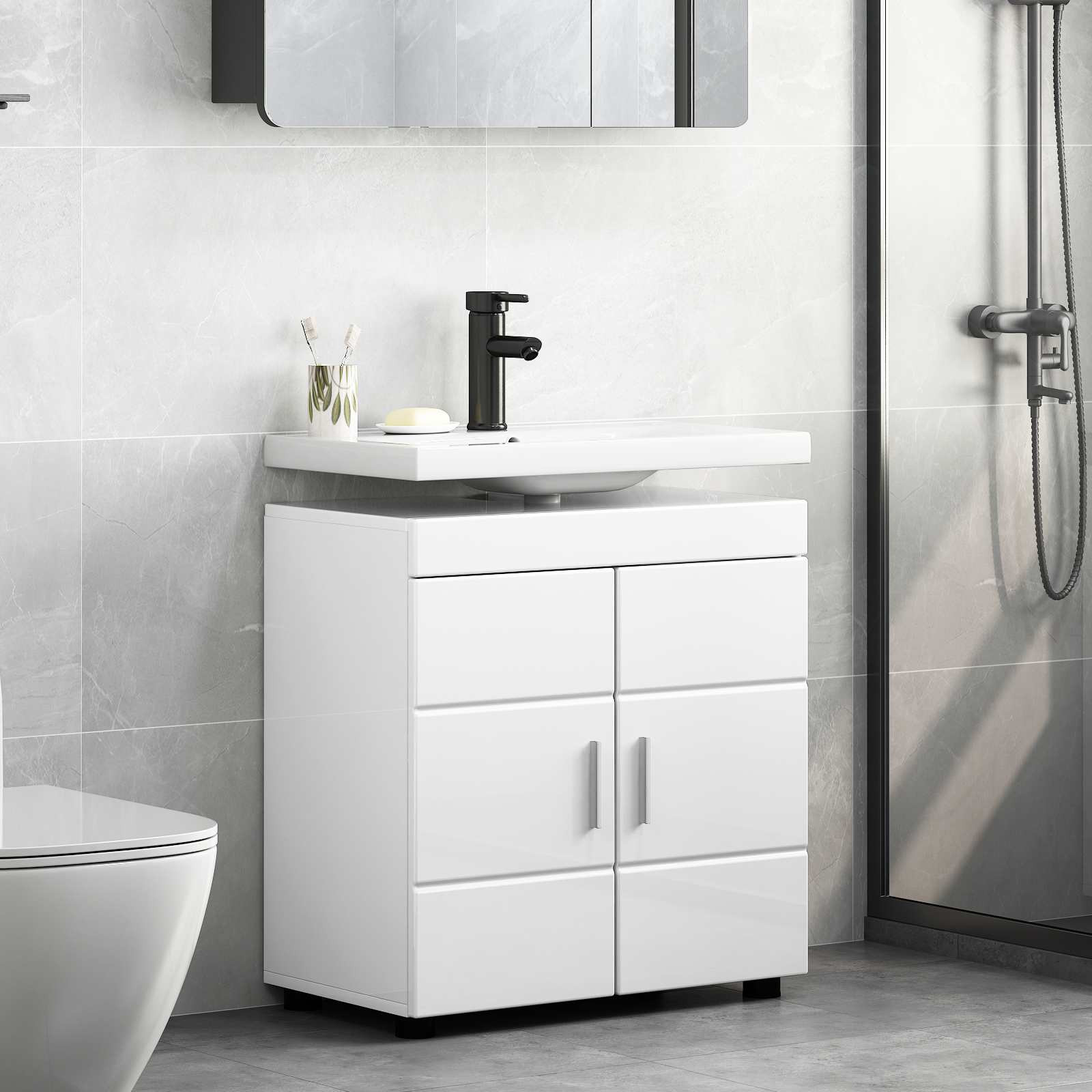 vidaXL Badezimmerschrank-Set TULUM Hochglanz Weiß 60 x 34 x 63 cm