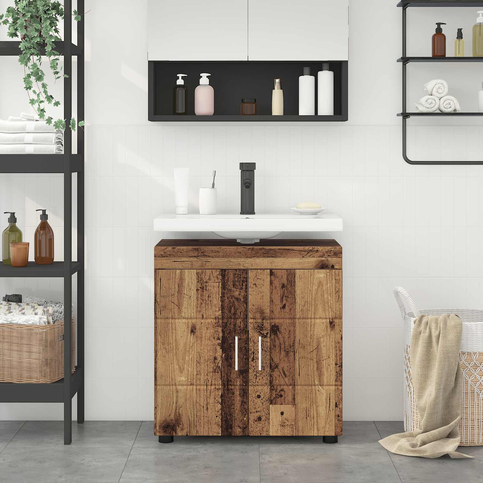 vidaXL Badezimmerschrank-Set TULUM Altholz 60 x 34 x 63 cm
