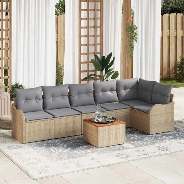 vidaXL Gartensofa-set mit Kissen 7 pcs Beige Poly-Rattan