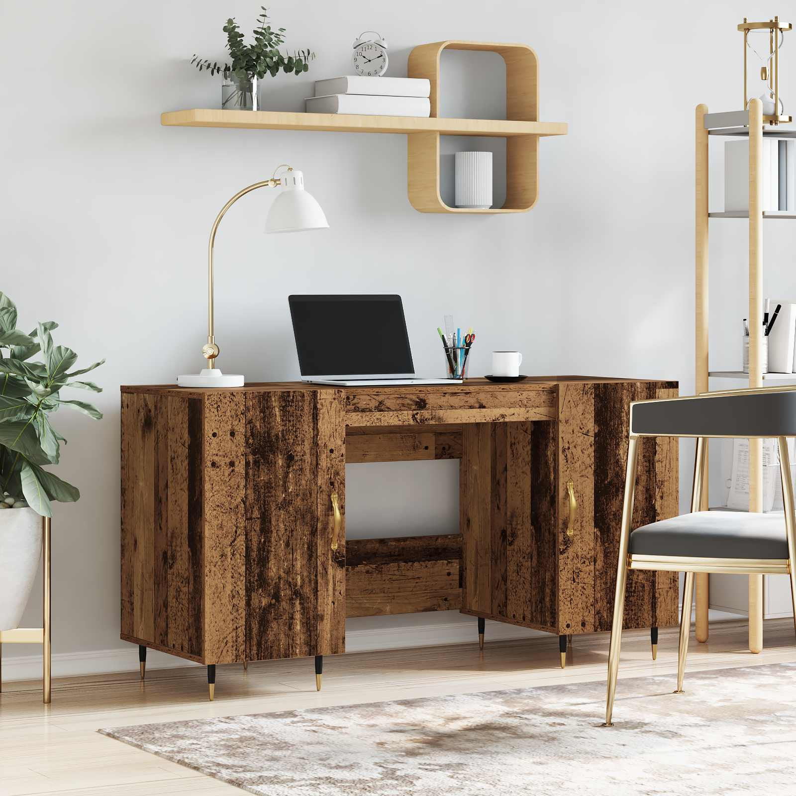 vidaXL Schreibtisch mit Regal Altholz 140 x 50 x 75 cm Holzwerkstoff