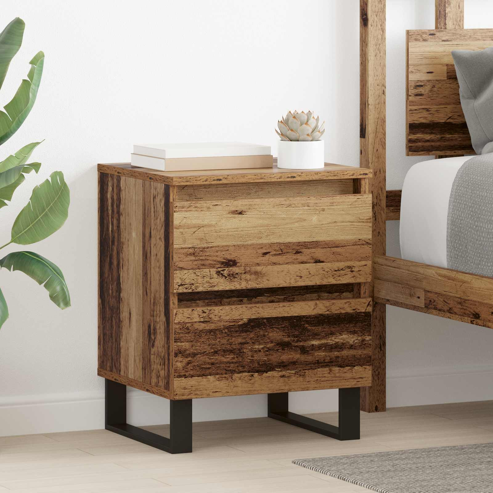 vidaXL Nachttisch 2 pcs Altholz 40 x 35 x 50 cm Holzwerkstoff