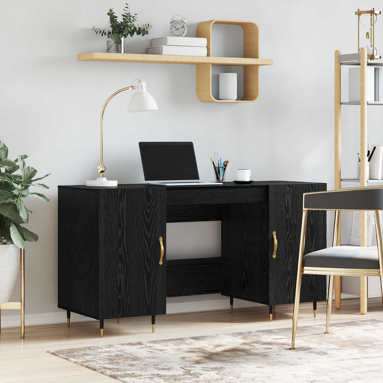 vidaXL Schreibtisch mit Regal Schwarz Eichen-Optik 140 x 50 x 75 cm