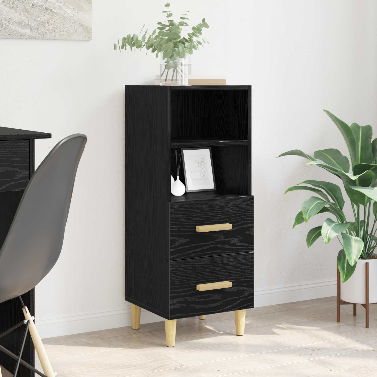 vidaXL Sideboard Schwarz Eichen-Optik 34 x 34,5 x 90 cm Holzwerkstoff