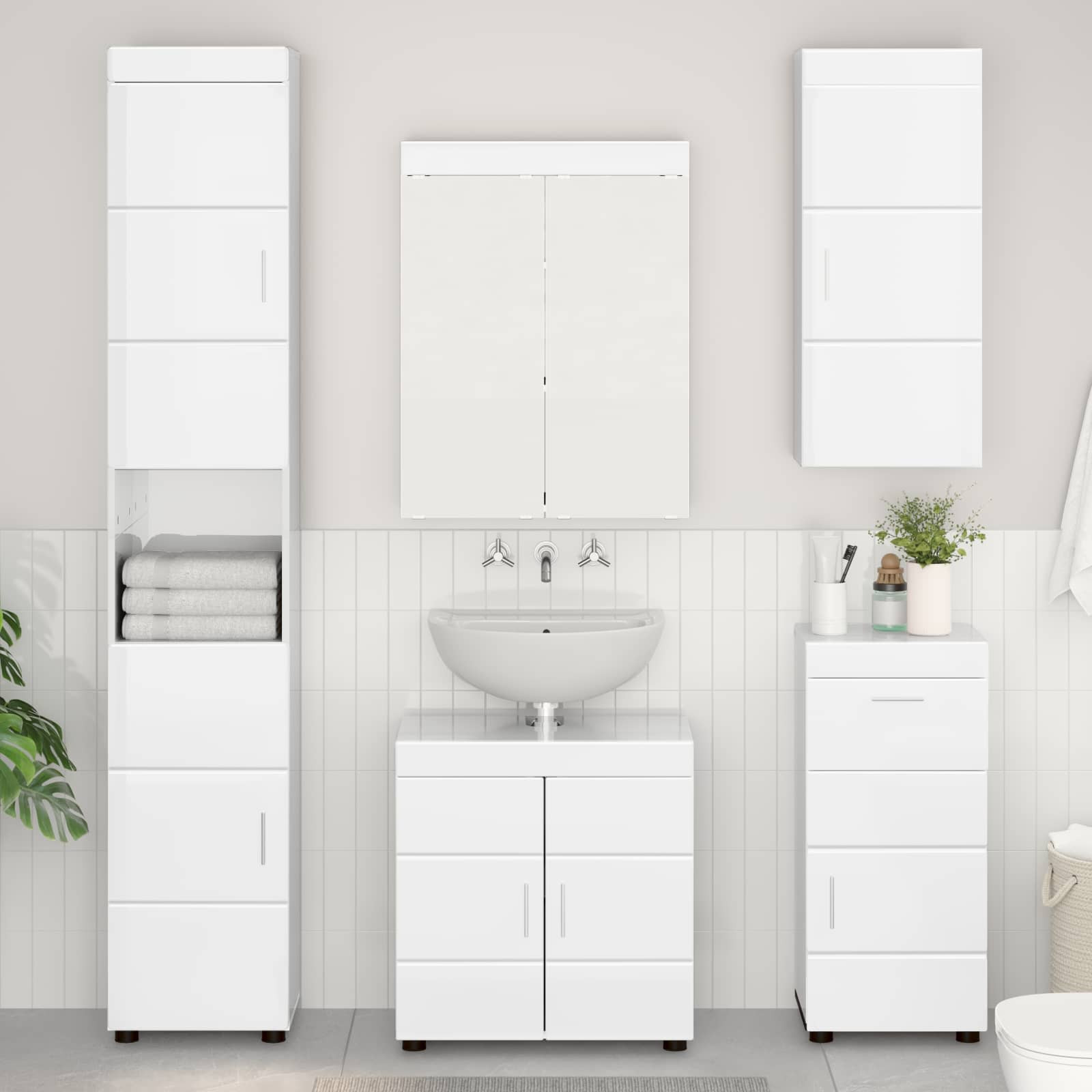 vidaXL Badezimmer-Wandschrank TULUM Hochglanz Weiß 37 x 24,5 x 86 cm