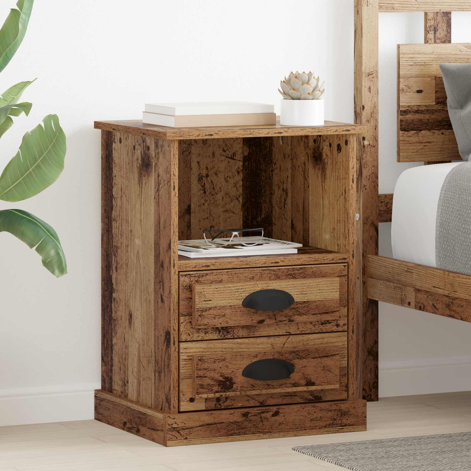 vidaXL Nachttisch 2 pcs Altholz 36 x 43 x 60 cm Holzwerkstoff