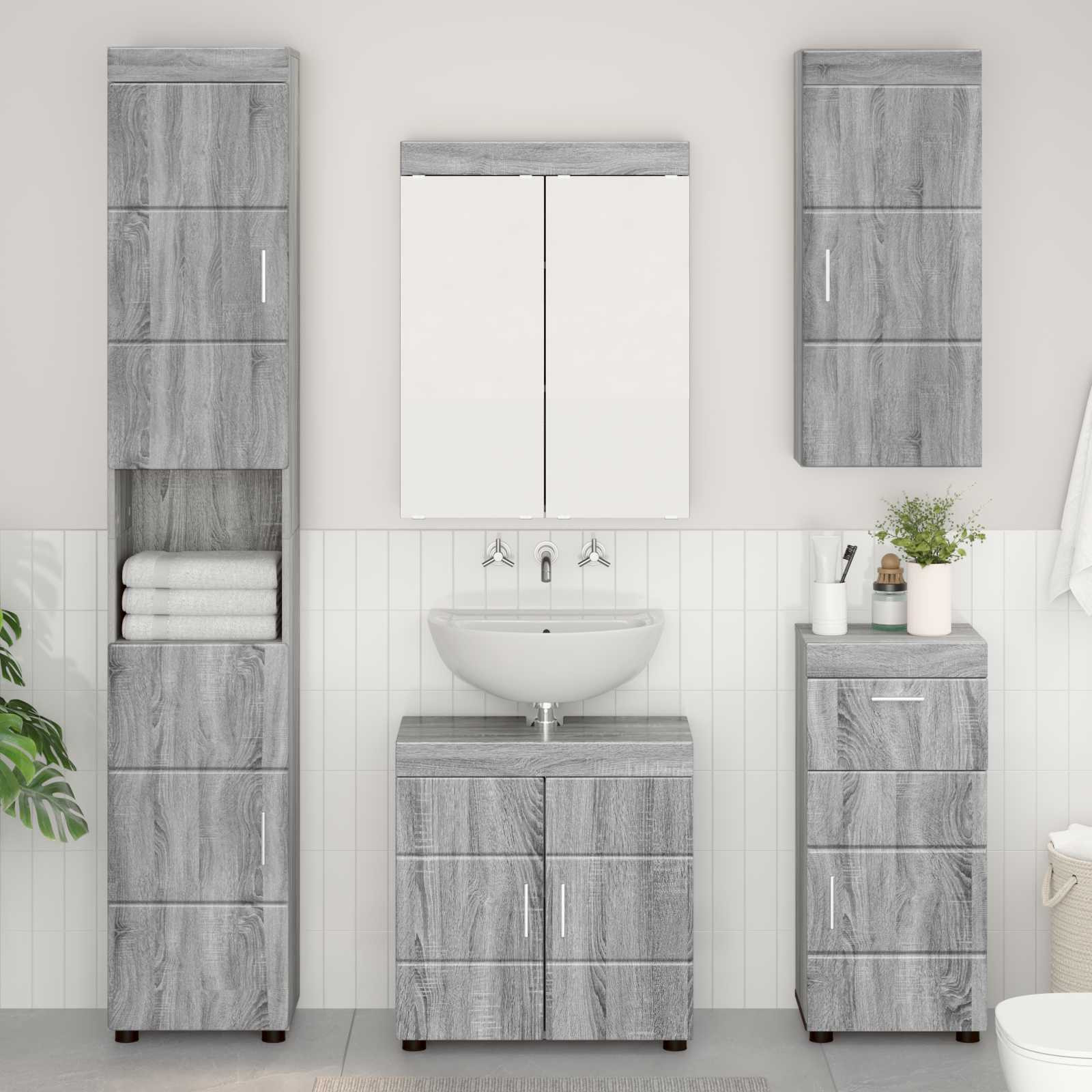 vidaXL Badezimmer-Wandschrank TULUM Graues Sonoma 37 x 24,5 x 86 cm