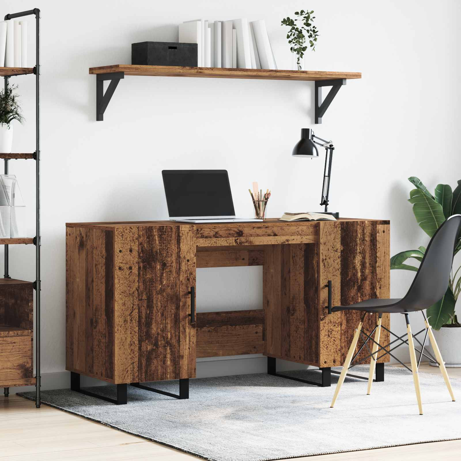 vidaXL Schreibtisch mit Regal Altholz 140 x 50 x 75 cm Holzwerkstoff