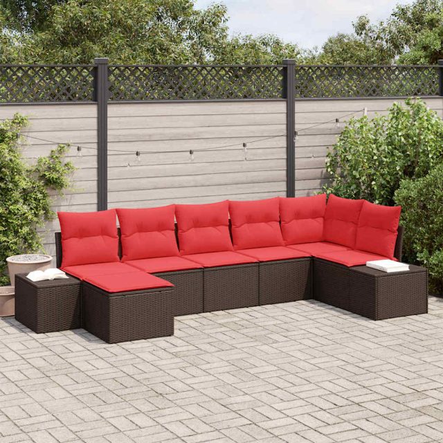 vidaXL Gartensofa-set mit Kissen 7 pcs Braun Poly-Rattan