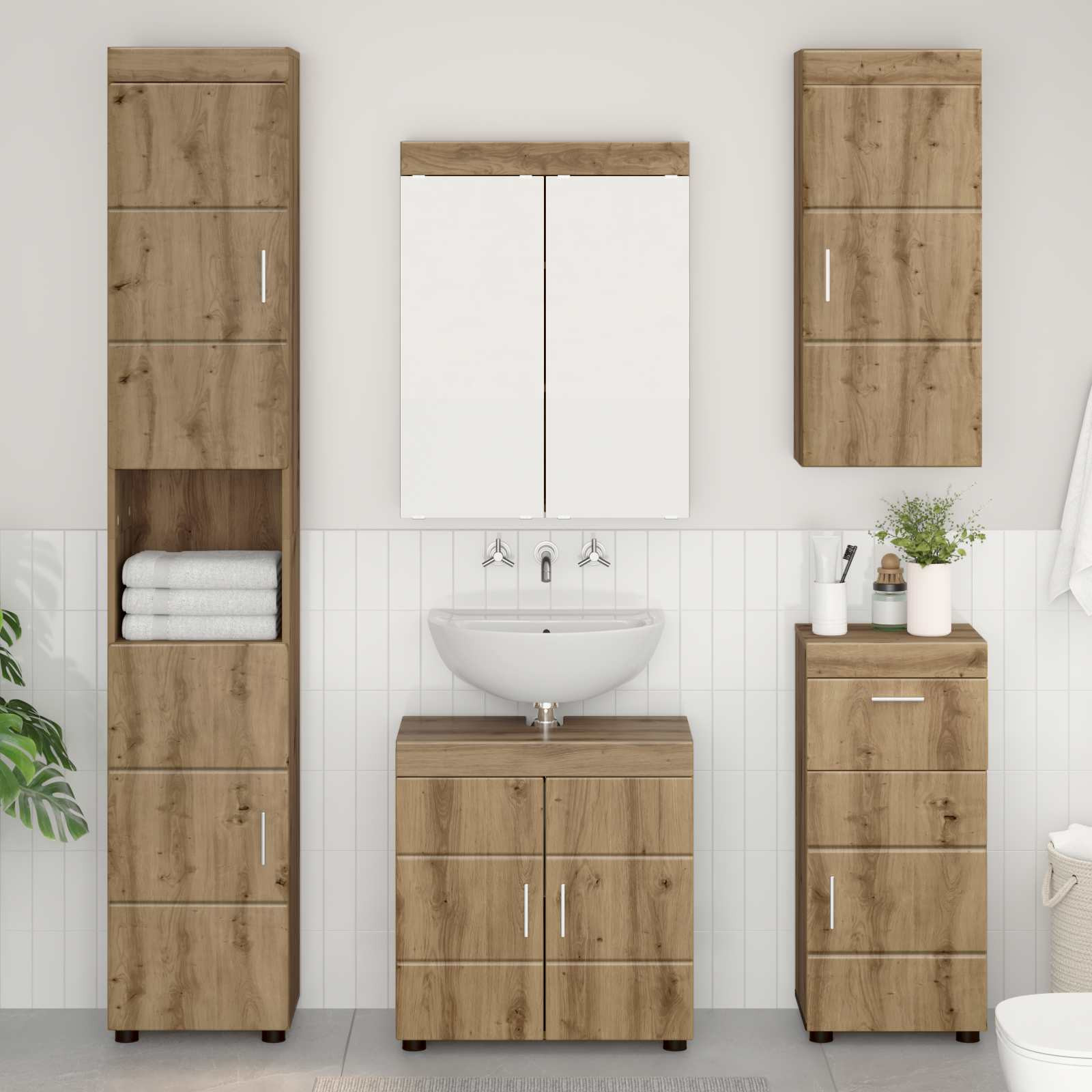 vidaXL Badezimmer-Wandschrank TULUM Artisan-Eiche 37 x 24,5 x 86 cm