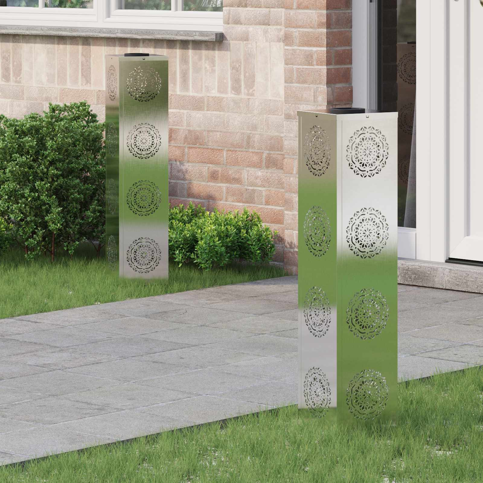 vidaXL Solar LED Weg Licht 2 pcs Warmes Weiß 18 x 18 x 80 cm Edelstahl