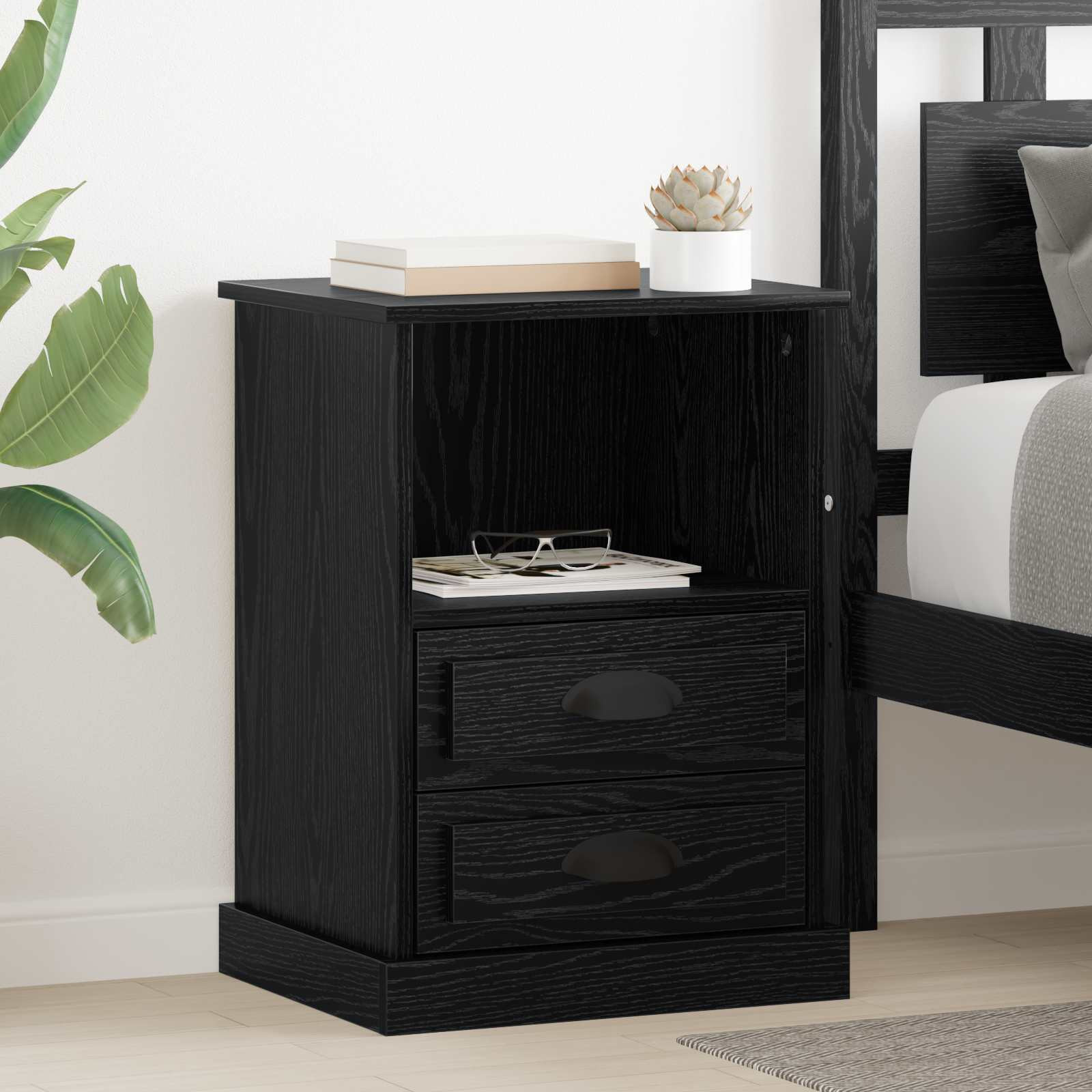 vidaXL Nachttisch Schwarz Eichen-Optik 36 x 43 x 60 cm Holzwerkstoff