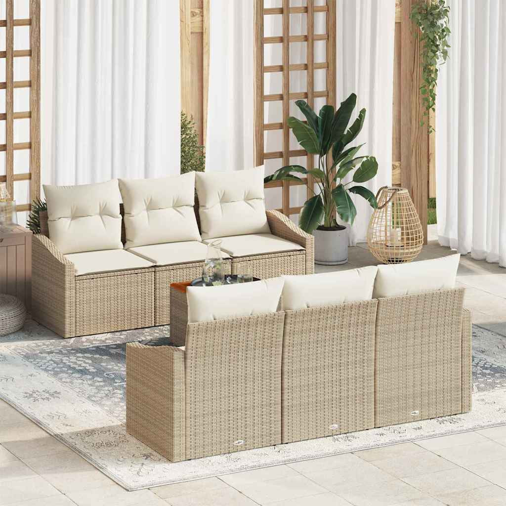 vidaXL Gartensofa-set mit Kissen 7 pcs Beige Poly-Rattan