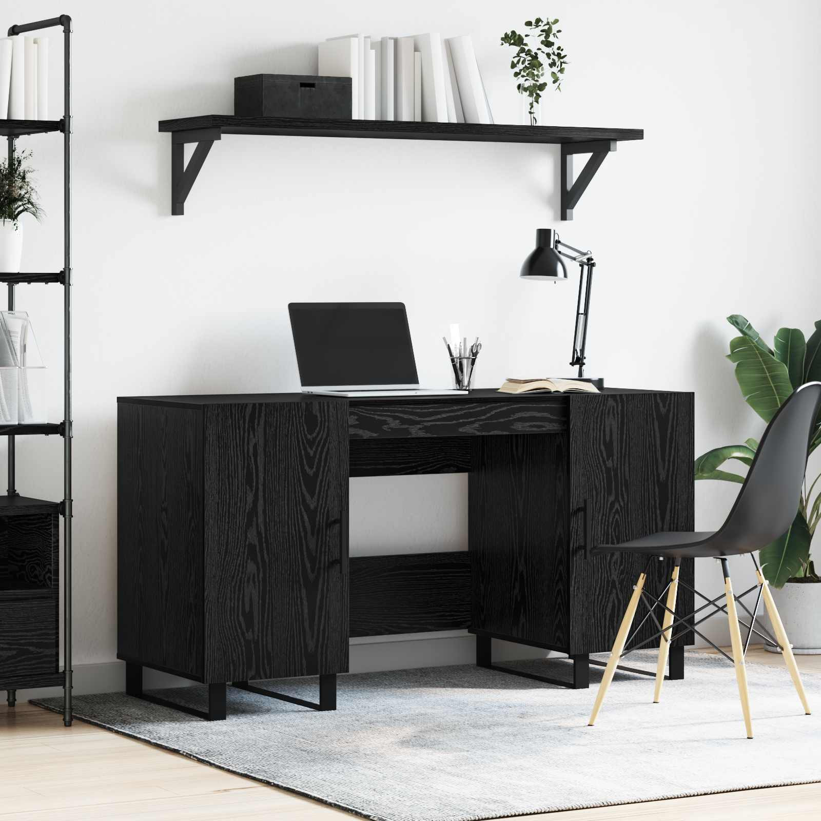 vidaXL Schreibtisch mit Regal Schwarz Eichen-Optik 140 x 50 x 75 cm