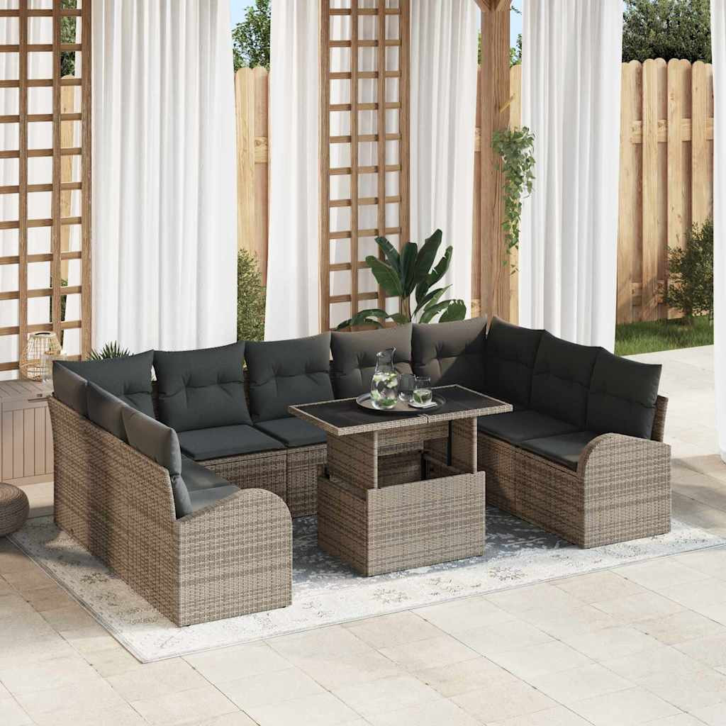 vidaXL Gartensofa-set mit Speicher mit Kissen 10 pcs Grau Poly-Rattan