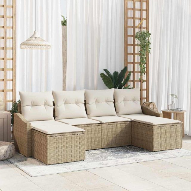 vidaXL Sofa Set mit Kissen 6 pcs Beige Poly Rattan