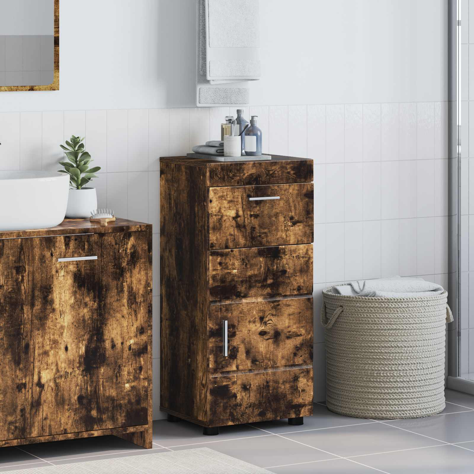 vidaXL Badezimmerschrank-Set TULUM Geräucherte Eiche 37 x 31,5 x 82 cm