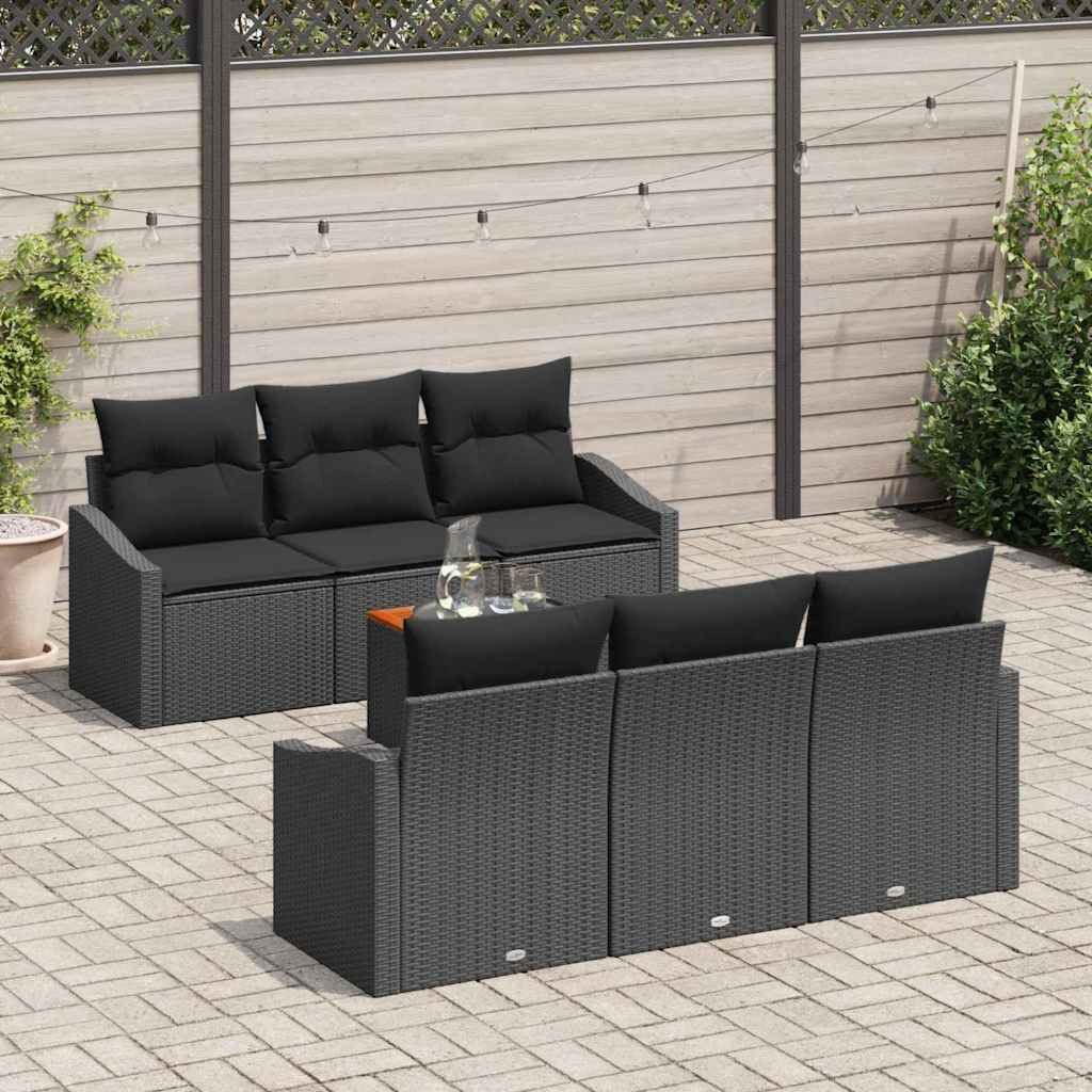 vidaXL Gartensofa-set mit Kissen 7 pcs Schwarz Poly-Rattan